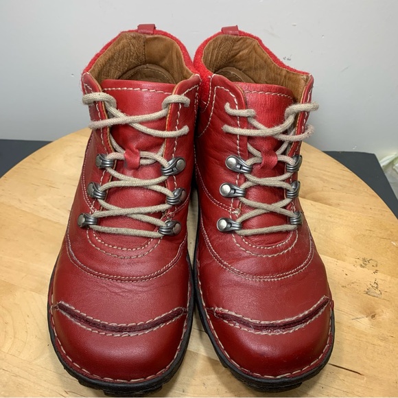 Josef Seibel Red Leather Ankle Booties Sz 39/8 Lace up Moccasins Chukka Boots - Picture 15 of 16